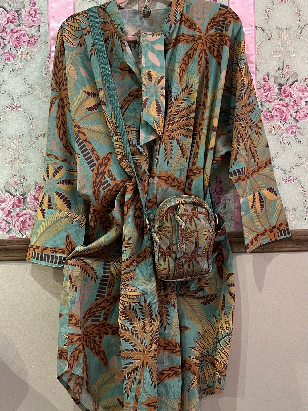 POWDER Patterened Palms Oversized Shirt Dress